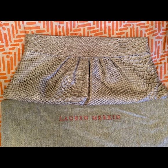 Authentic Lauren Merkin Python Clutch light Gray - Picture 3 of 7